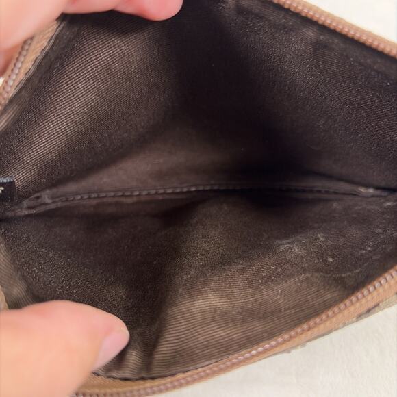 Coach Brown Canvas Signature C Jacquard Buckle Front Pocket Wristlet Mini Bag - Picture 6 of 16